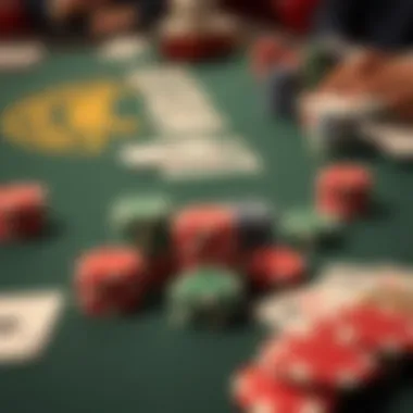 Setup of a Blackjack Game An array of blackjack chips and cards, representing the game setup.