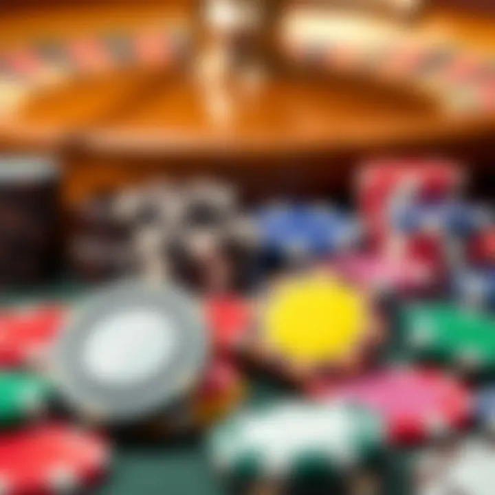 A collection of different betting chips with varying colors used in roulette