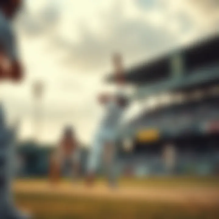 An overview of a cricket match in progress showcasing players in action.