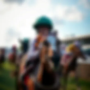 A detailed look at the jockeys preparing for a race