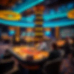 A modern live casino setup with dealers and tables