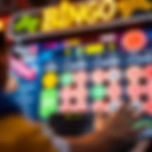 A virtual bingo game interface showcasing vibrant cards and numbers