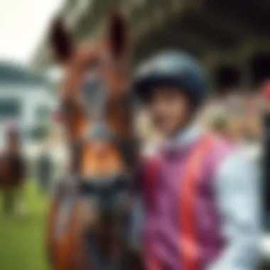 A jockey guiding a thoroughbred racehorse