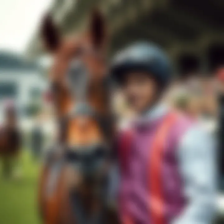 A jockey guiding a thoroughbred racehorse