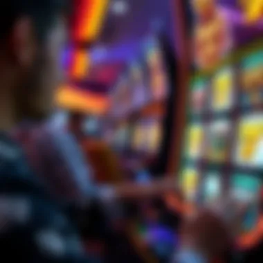 Immersive Player Experience in Slot Gaming Close-up of a player engaging with a slot machine on a digital device