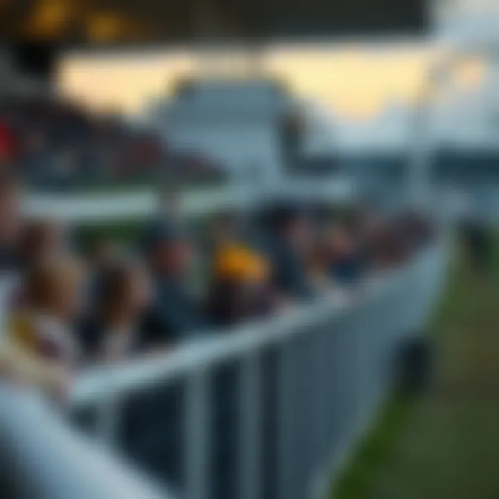 Engaged Spectators at the Racetrack An overview of the racetrack filled with enthusiastic spectators