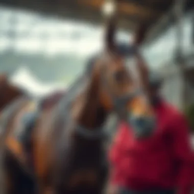 Trainer and Racehorse: A Bond of Trust A trainer with a racehorse in the stable, illustrating bond and preparation